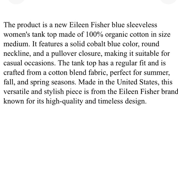 NEW EILEEN FISHER Tank Top M Organic Cotton Jersey Scoop Neck Cami Blue - Picture 3 of 6